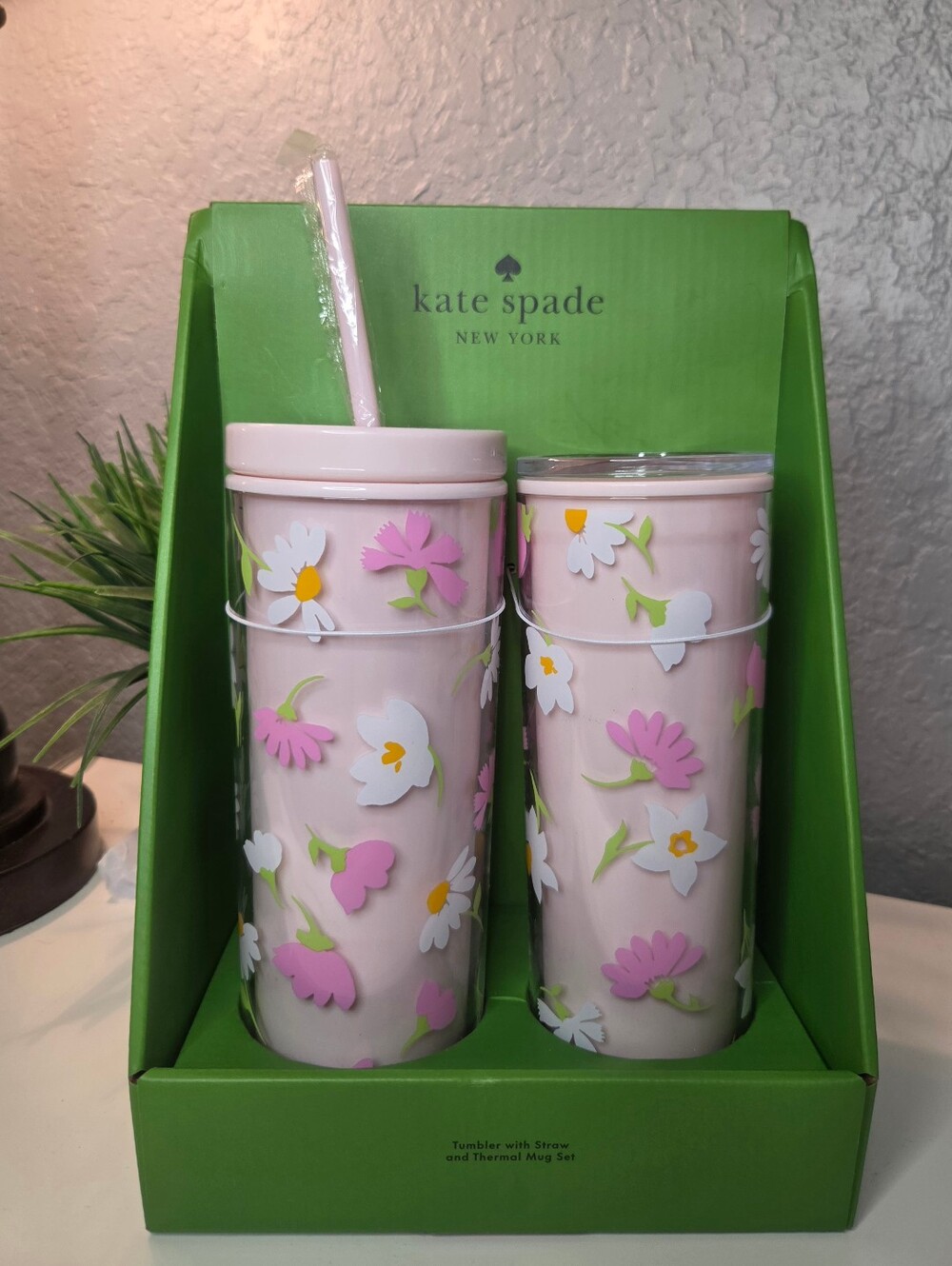 Kate Spade Pink Floral Tumbler & Thermal Mug Set